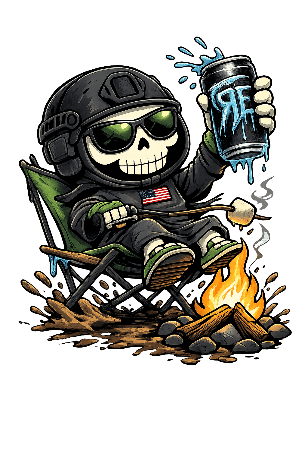Mini Reaper illustration at a campsite
